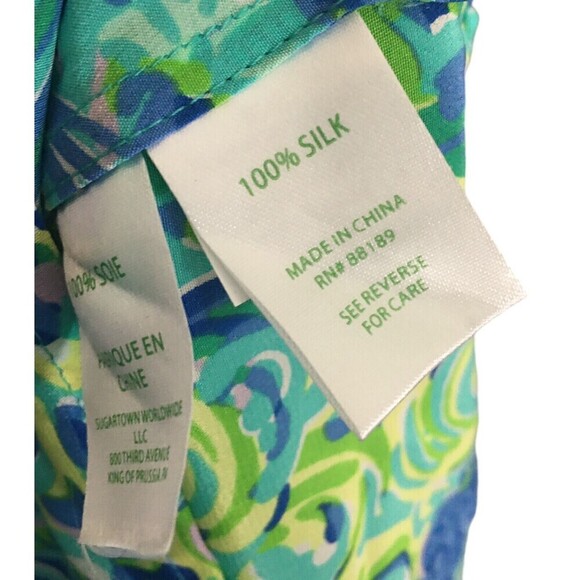 Lilly Pulitzer Top Women's Size Small Green Blue Silk Sleeveless Zip Back - Picture 7 of 7